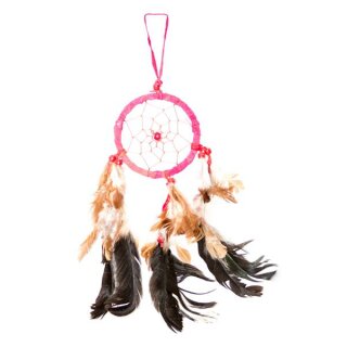 Traumfänger D= 9 cm pink rot Federn Indianer Biker Cowboy Dreamcatcher  Deko 