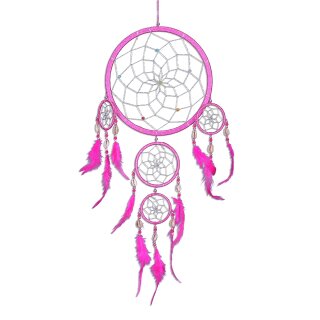 Traumfänger Dreamcatcher - Pink Echte Kauri Muscheln -  ca. 70cm x 21cm 5 Ringe