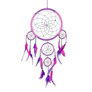 Traumfänger Dreamcatcher - Lila Pink Silber Netz - ca. 70cm x 21cm 5 Ringe
