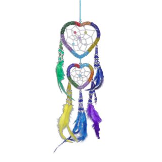 Traumfänger - Dreamcatcher - Buntes Rainbow Herz Perlen -  ca. 40cm x 9cm - 2 Ringe